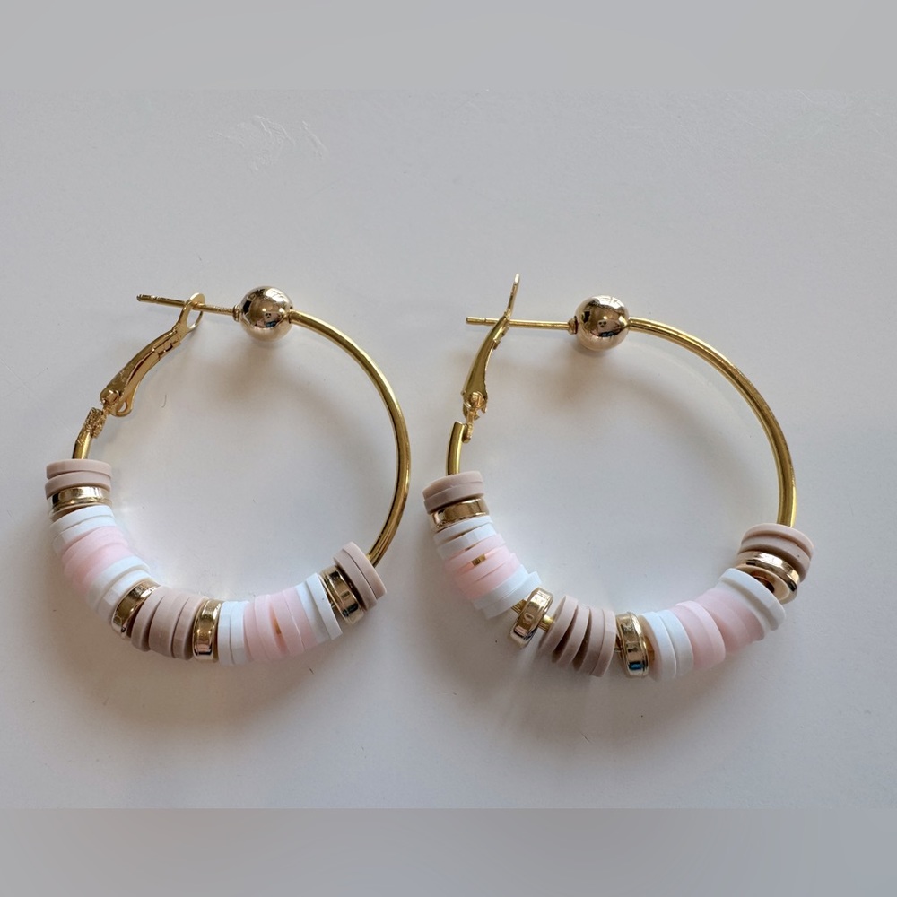 Heishi handmade beaded hoop earrings